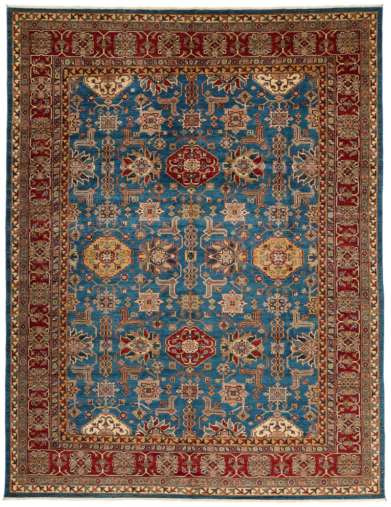 10x13 Blue and Red Kazak Tribal Rug