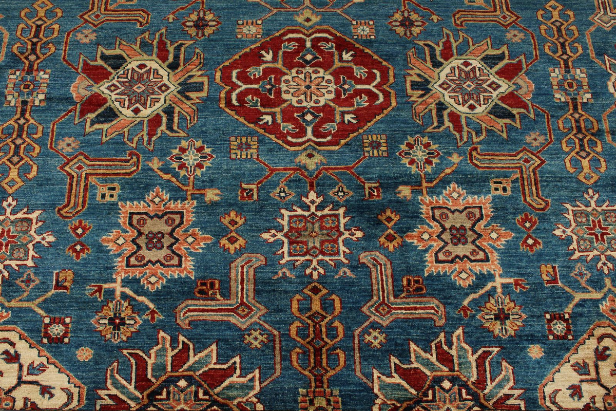 10x13 Blue and Red Kazak Tribal Rug
