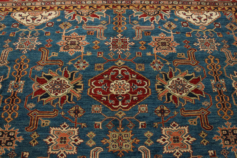 10x13 Blue and Red Kazak Tribal Rug