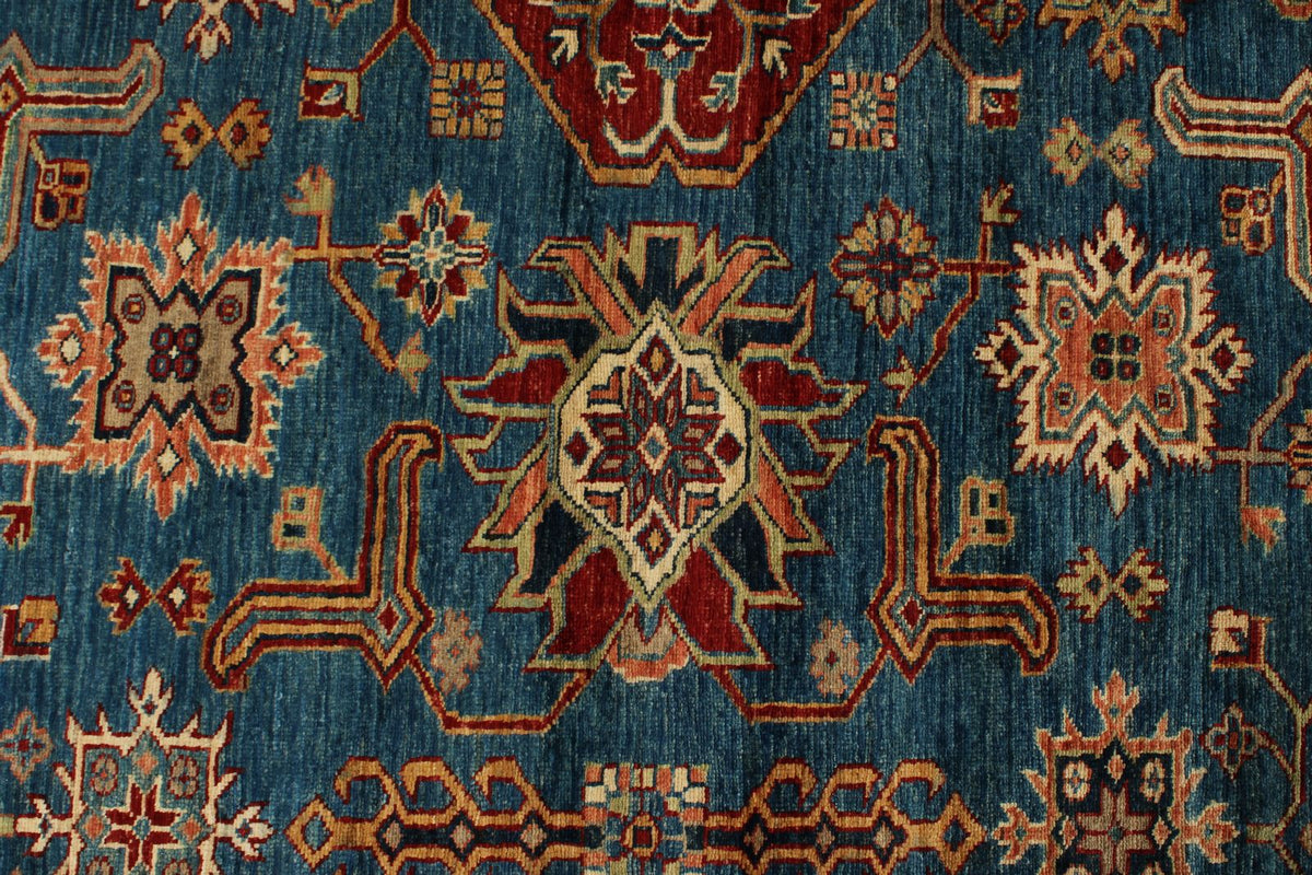 10x13 Blue and Red Kazak Tribal Rug