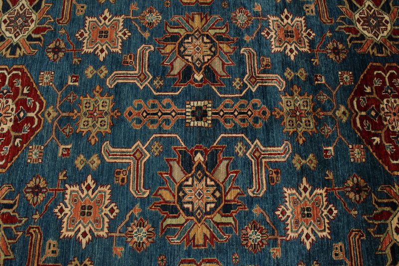 10x13 Blue and Red Kazak Tribal Rug