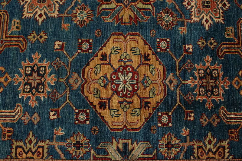10x13 Blue and Red Kazak Tribal Rug