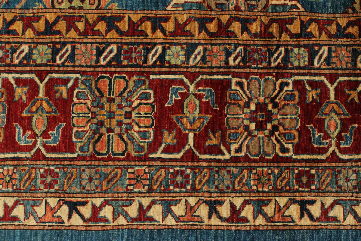 10x13 Blue and Red Kazak Tribal Rug
