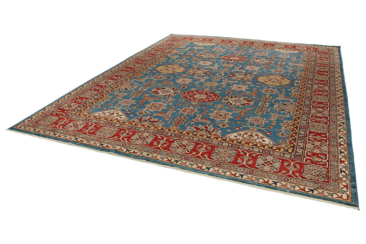 10x13 Blue and Red Kazak Tribal Rug