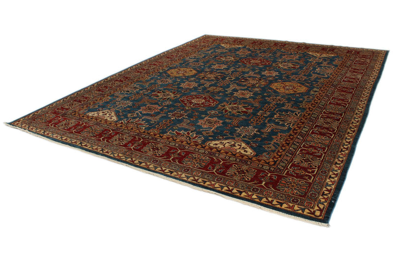 10x13 Blue and Red Kazak Tribal Rug