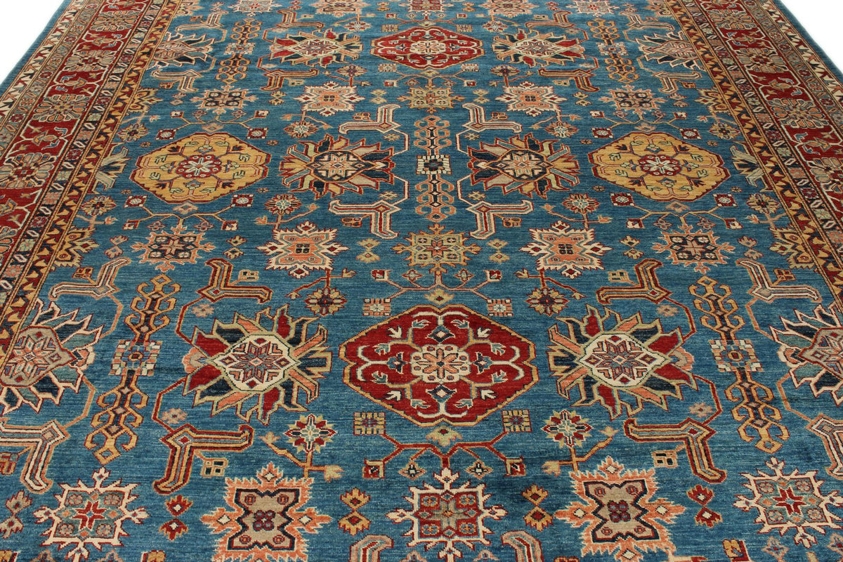 10x13 Blue and Red Kazak Tribal Rug