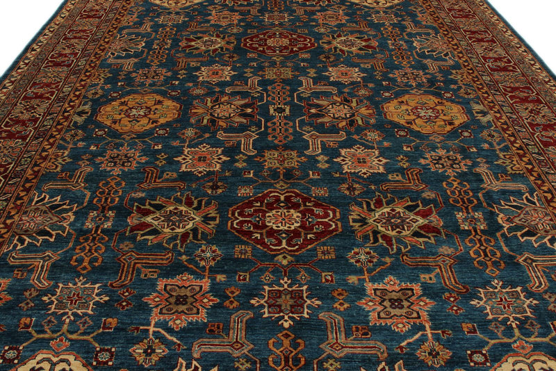 10x13 Blue and Red Kazak Tribal Rug