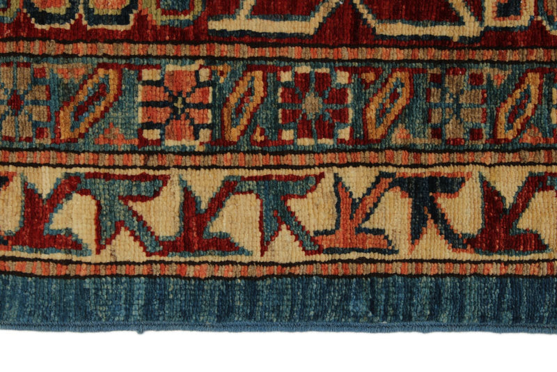 10x13 Blue and Red Kazak Tribal Rug