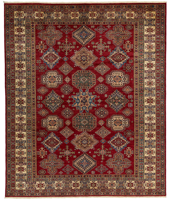 8x10 Red and Ivory Kazak Tribal Rug