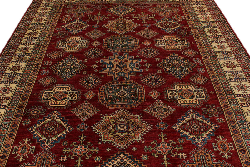 8x10 Red and Ivory Kazak Tribal Rug