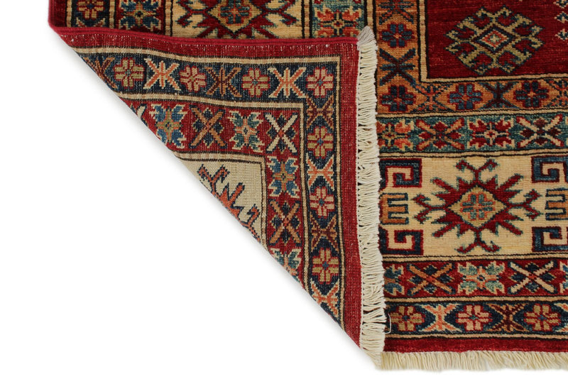 8x10 Red and Ivory Kazak Tribal Rug
