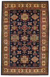 6x9 Navy and Beige Kazak Tribal Rug