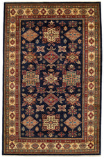 6x9 Navy and Beige Kazak Tribal Rug