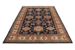 6x9 Navy and Beige Kazak Tribal Rug