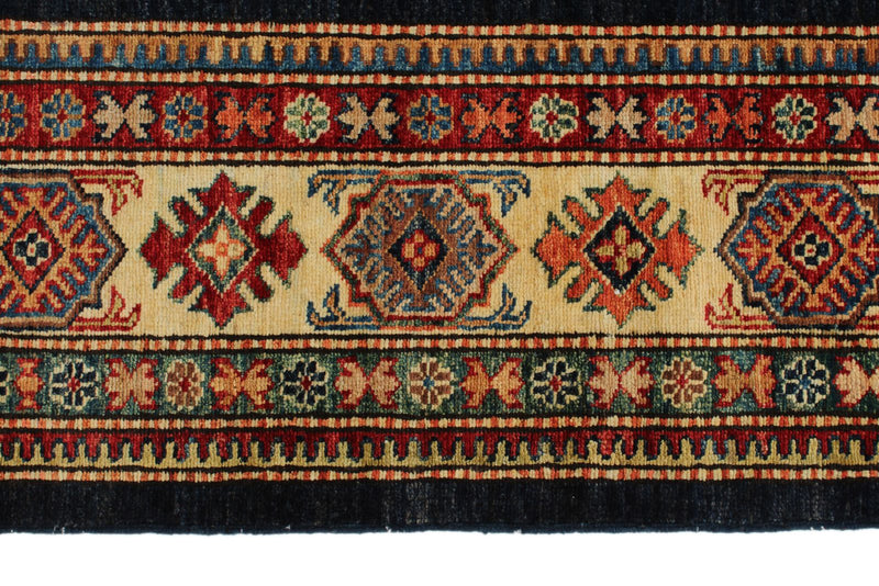 6x9 Navy and Beige Kazak Tribal Rug