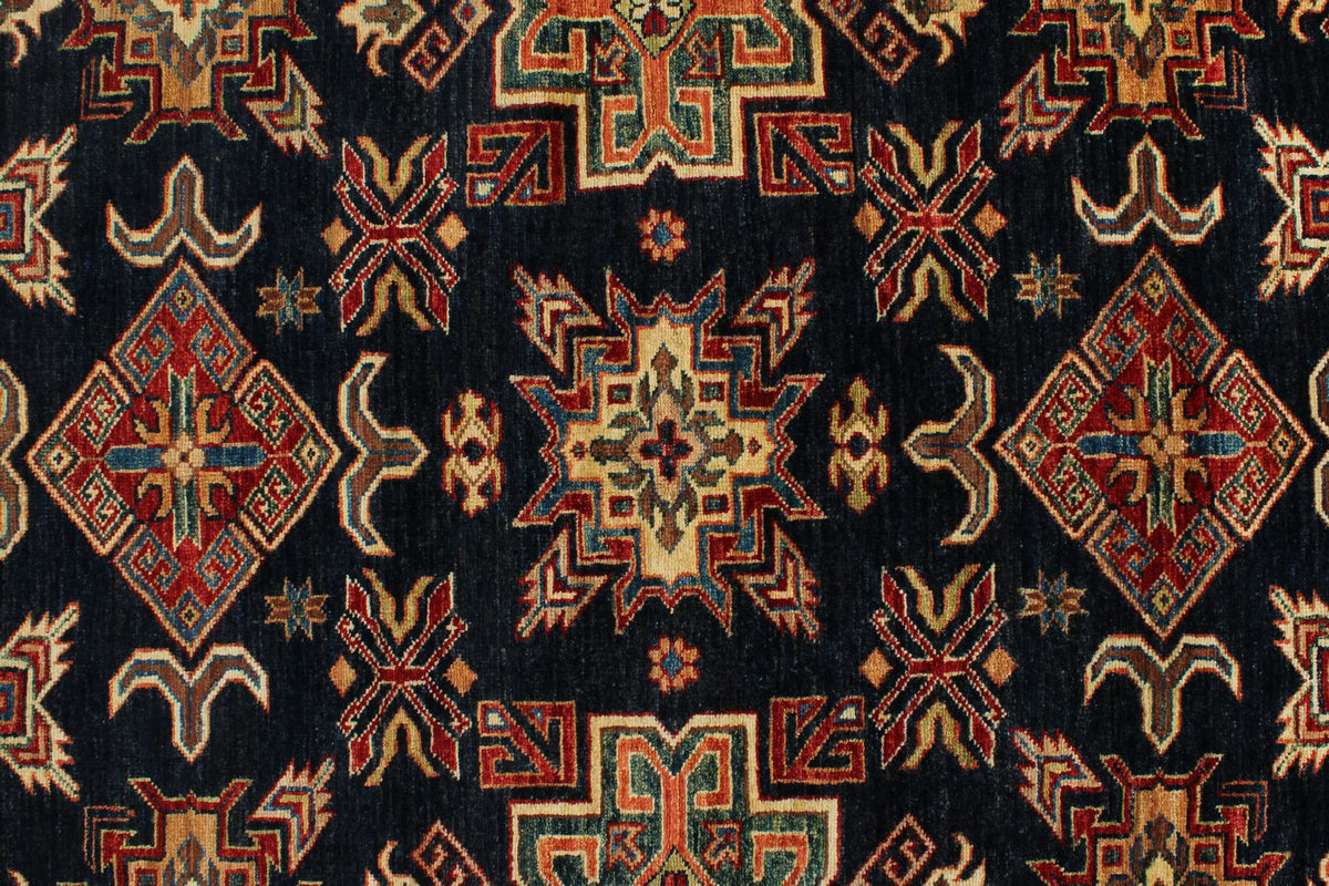 6x9 Navy and Beige Kazak Tribal Rug