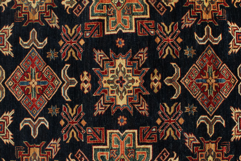 6x9 Navy and Beige Kazak Tribal Rug