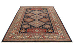 6x9 Navy and Beige Kazak Tribal Rug