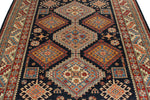 6x9 Navy and Beige Kazak Tribal Rug