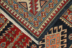 6x9 Navy and Beige Kazak Tribal Rug