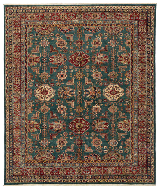 8x9 Green and Multicolor Kazak Tribal Rug
