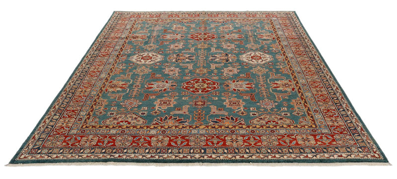 8x9 Green and Multicolor Kazak Tribal Rug