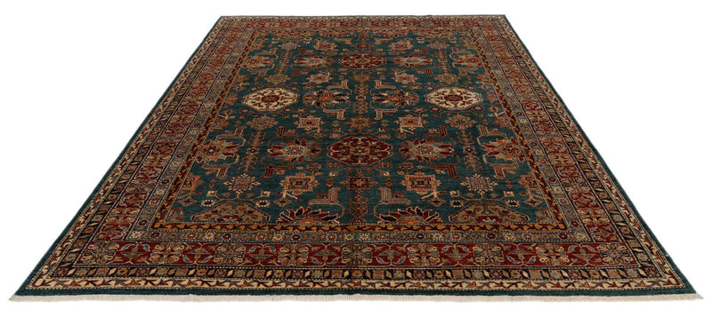 8x9 Green and Multicolor Kazak Tribal Rug