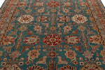 8x9 Green and Multicolor Kazak Tribal Rug