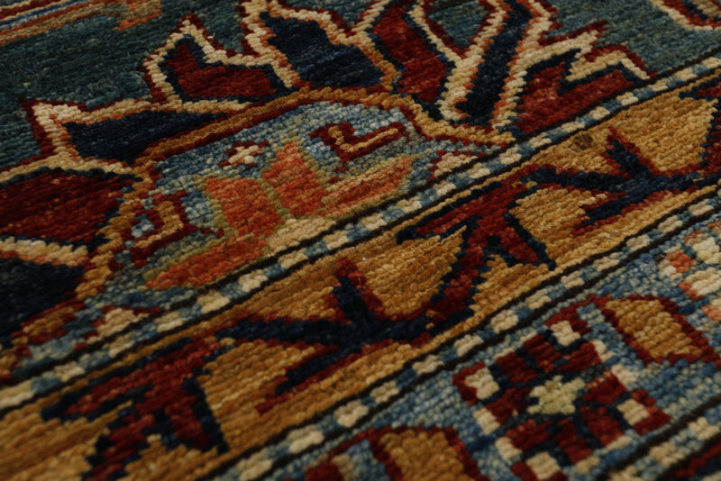8x9 Green and Multicolor Kazak Tribal Rug