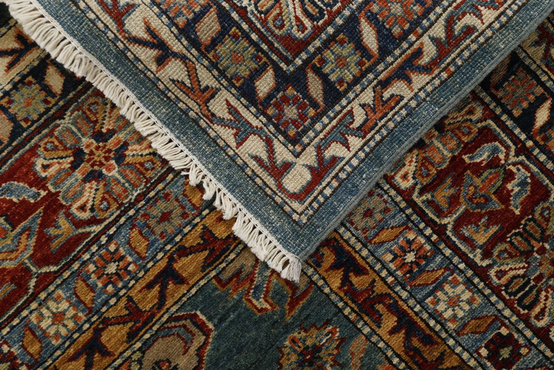 8x9 Green and Multicolor Kazak Tribal Rug