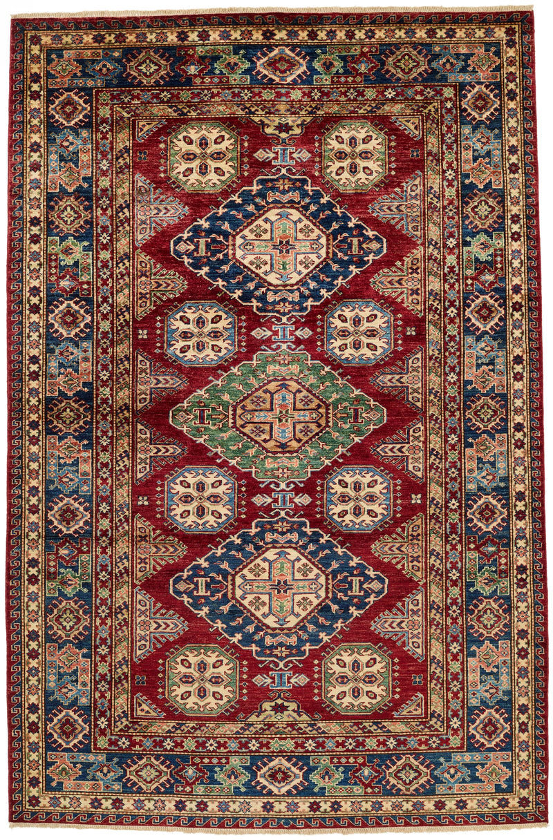 6x9 Red and Navy Kazak Tribal Rug