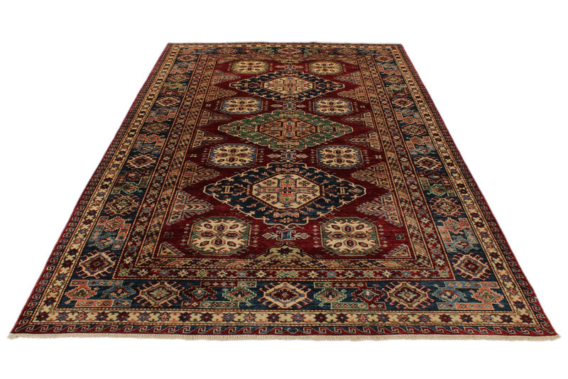 6x9 Red and Navy Kazak Tribal Rug