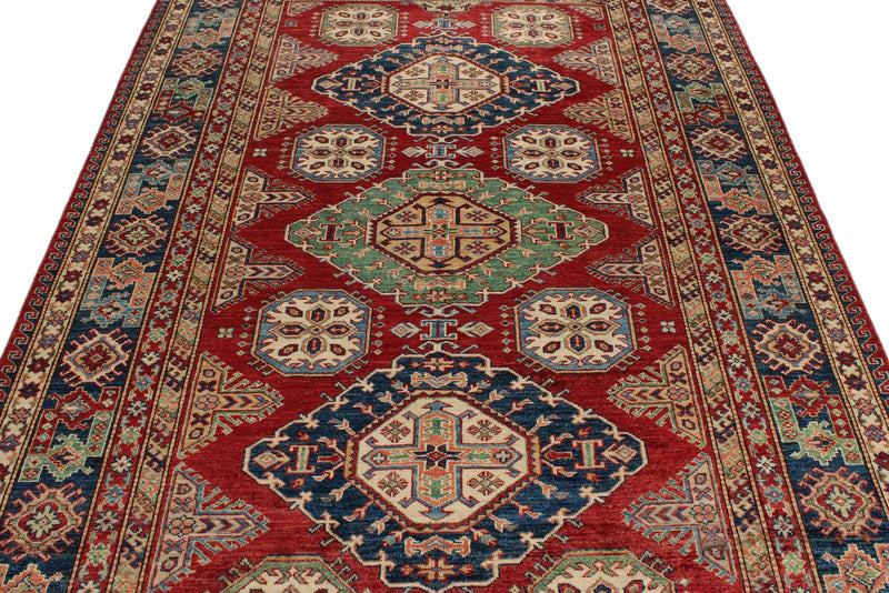 6x9 Red and Navy Kazak Tribal Rug