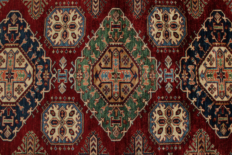 6x9 Red and Navy Kazak Tribal Rug