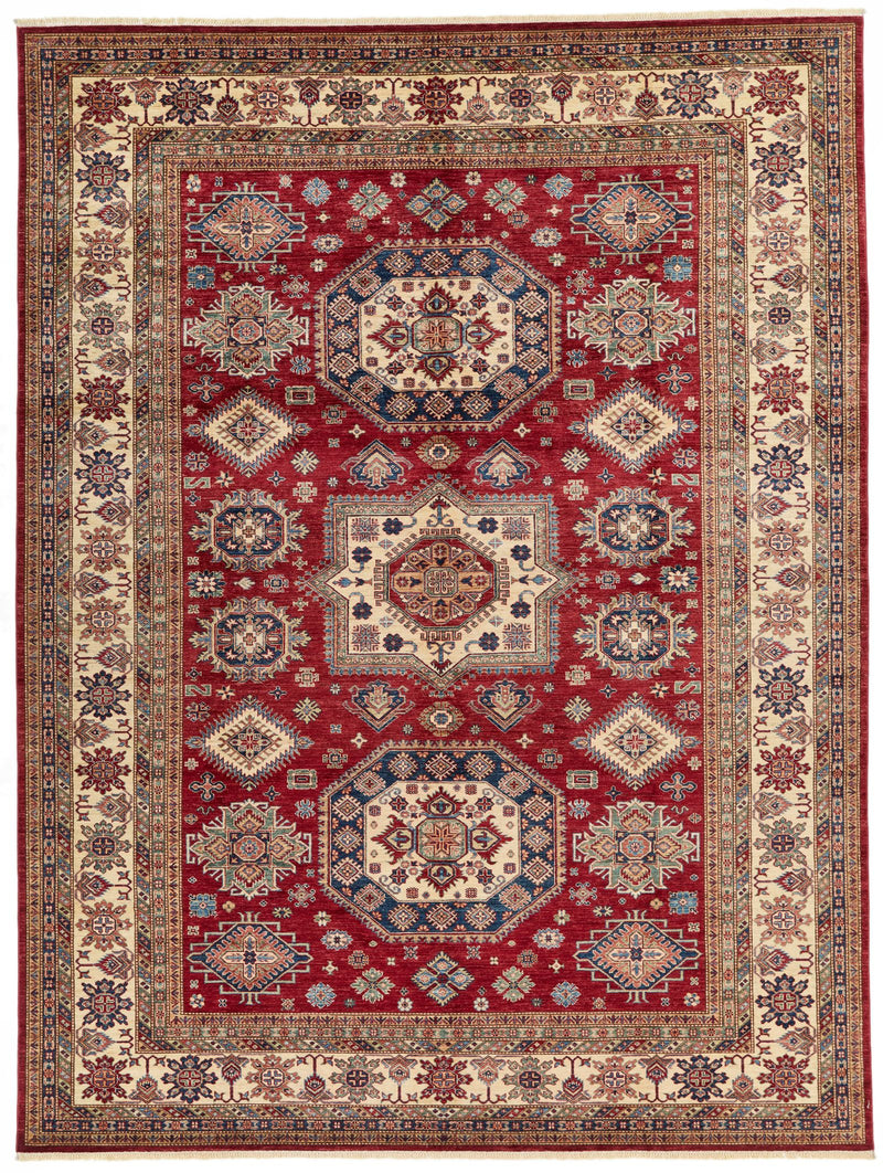 10x13 Red and Ivory Kazak Tribal Rug