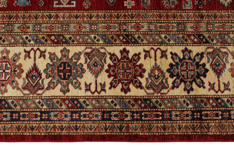 10x13 Red and Ivory Kazak Tribal Rug