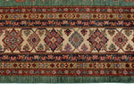 10x14 Green and Ivory Kazak Tribal Rug