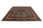 8x10 Blue and Ivory Kazak Tribal Rug