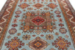 8x10 Blue and Ivory Kazak Tribal Rug