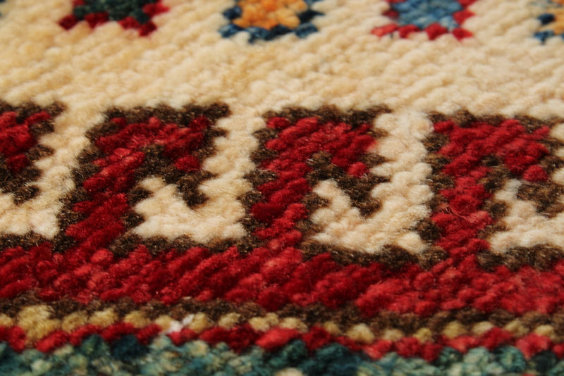 8x10 Blue and Ivory Kazak Tribal Rug