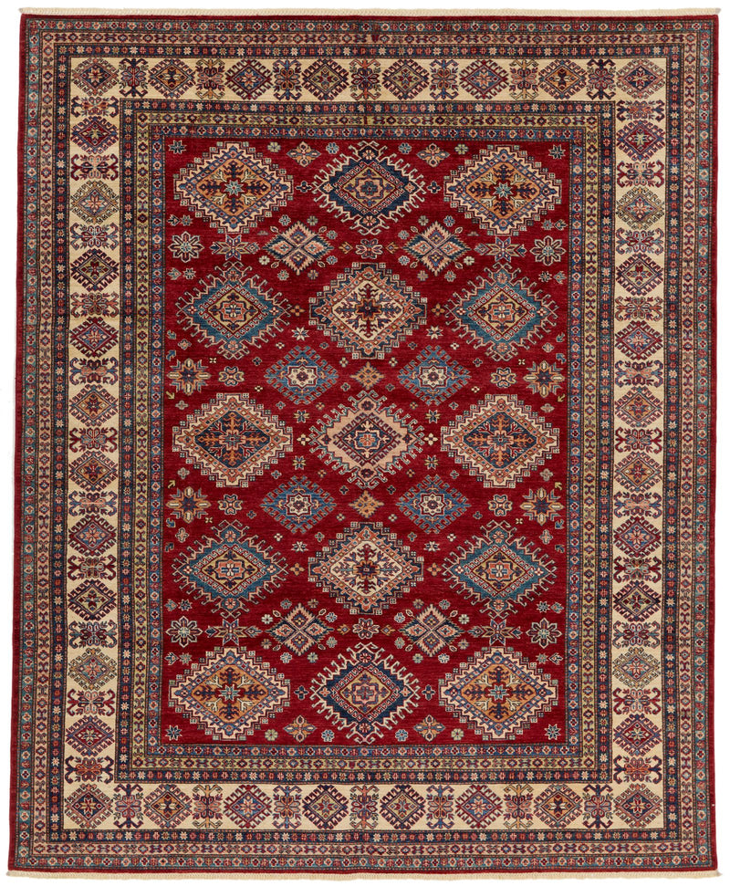 8x10 Red and Ivory Kazak Tribal Rug