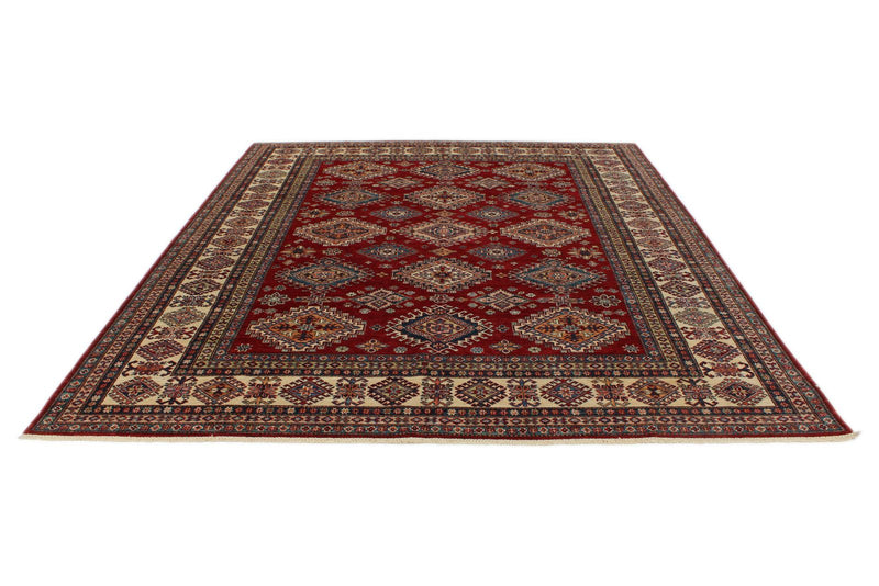 8x10 Red and Ivory Kazak Tribal Rug