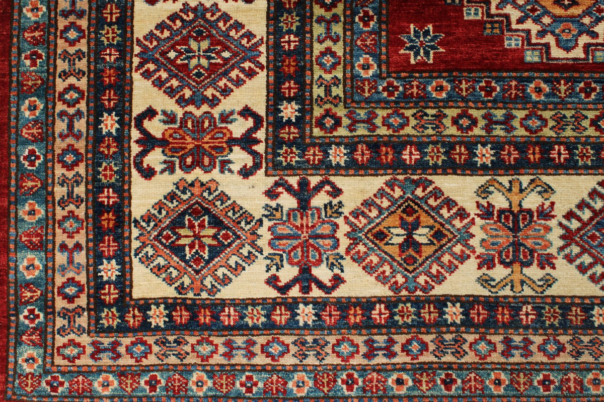 8x10 Red and Ivory Kazak Tribal Rug