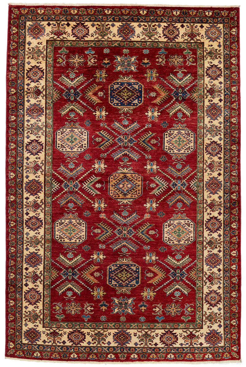 6x9 Red and Beige Kazak Tribal Rug