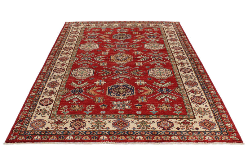 6x9 Red and Beige Kazak Tribal Rug