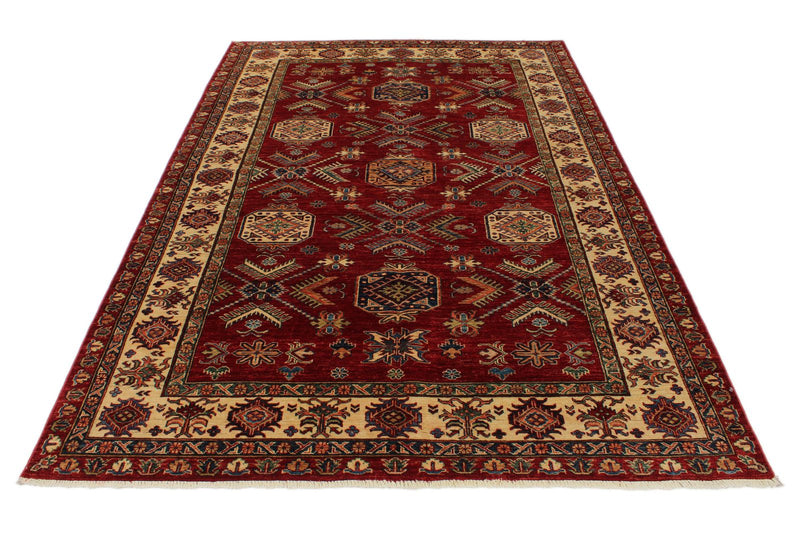 6x9 Red and Beige Kazak Tribal Rug