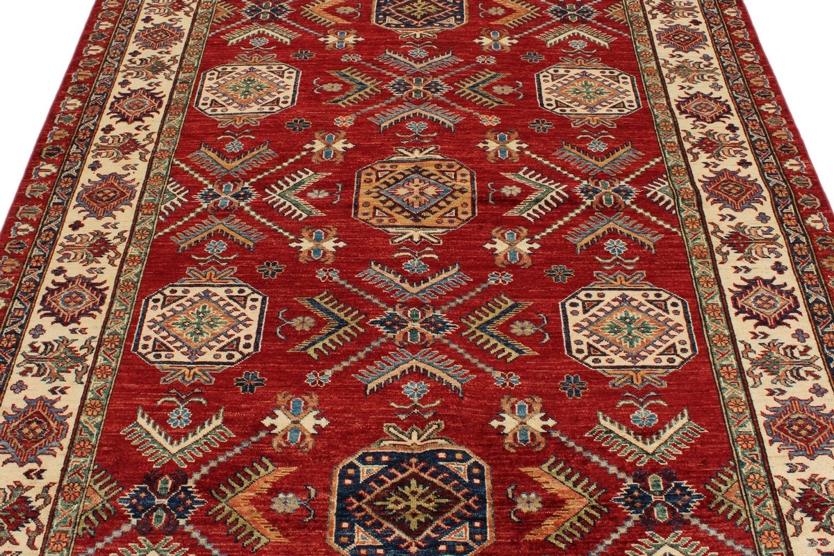 6x9 Red and Beige Kazak Tribal Rug