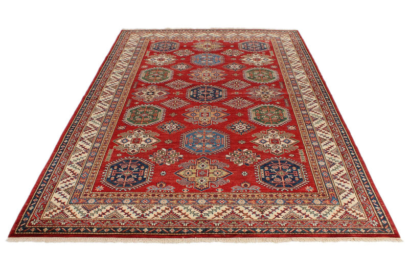 6x9 Red and Beige Kazak Tribal Rug