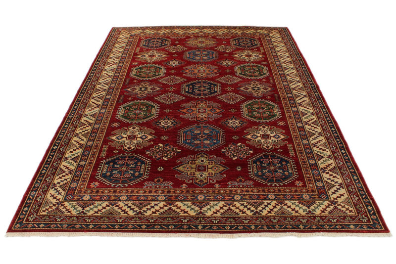 6x9 Red and Beige Kazak Tribal Rug