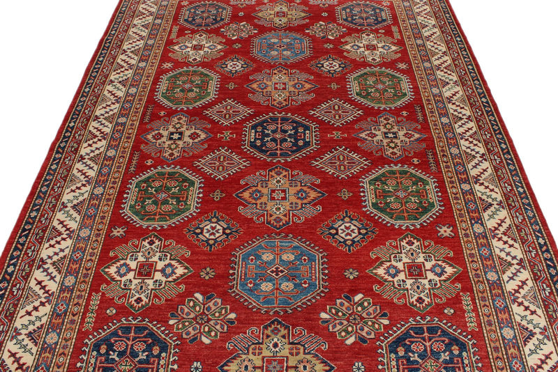 6x9 Red and Beige Kazak Tribal Rug